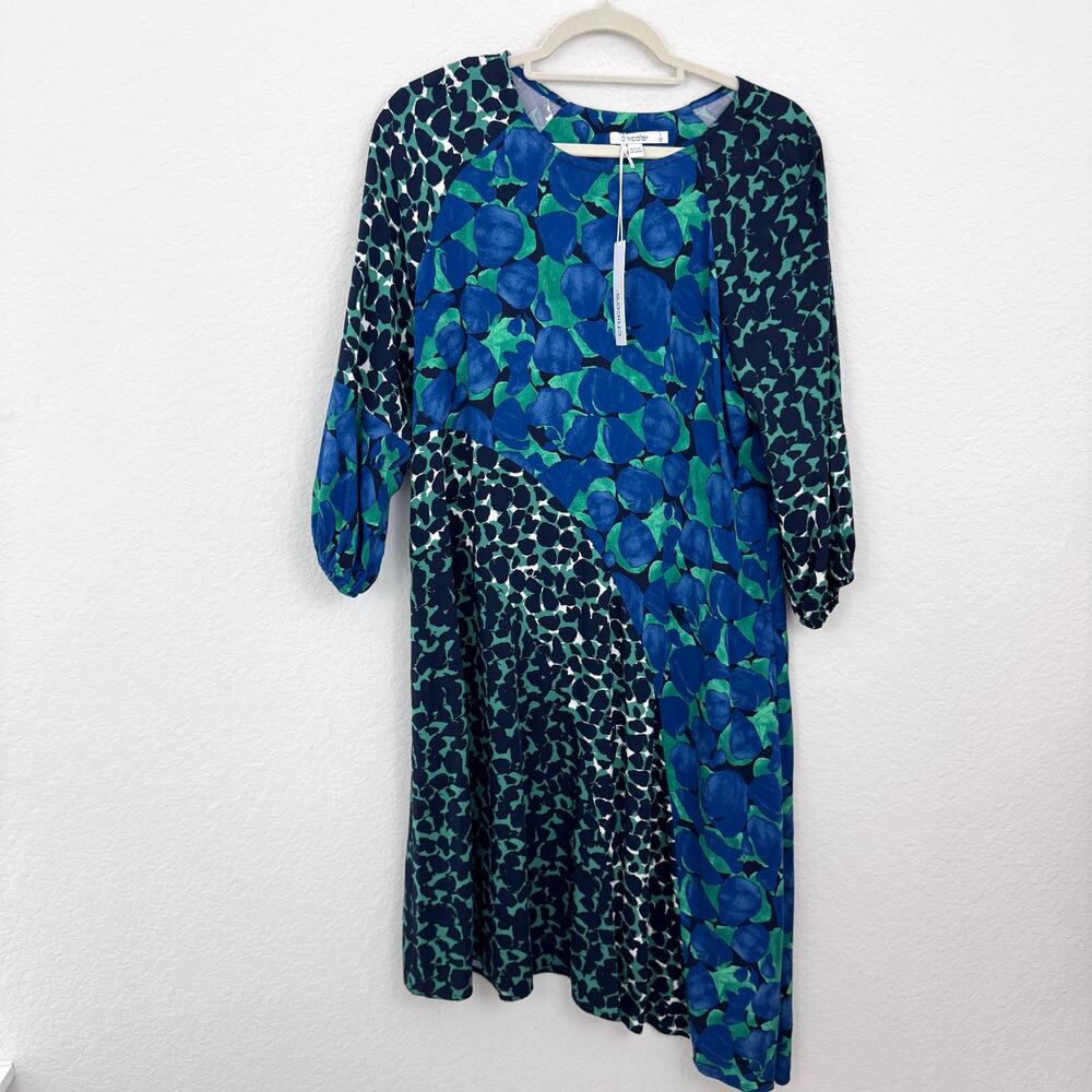 Chico's Women Midi Dress Pieced Poet Sleeve Size 8 Silk Blend Flowy Twisted Ivy